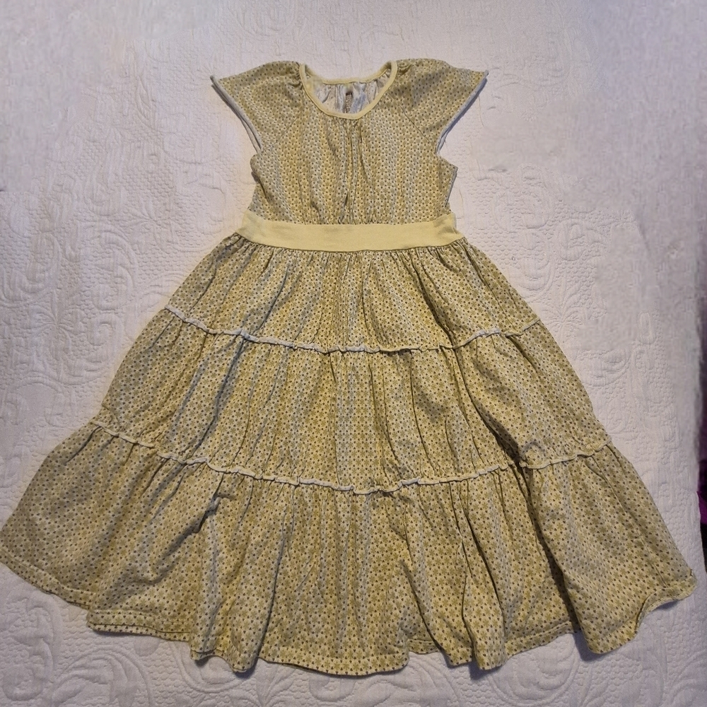 Tea Collection girls size 12 tiered 2 tone green with tiny purple flowers VGUC